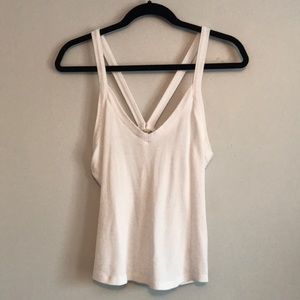Free People White v neck tank with criss cross back